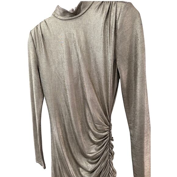 Alice +‎ Olivia Hilary Ruched Gold Metallic Finish Mock Neck Dress Size 4 - Picture 8 of 12